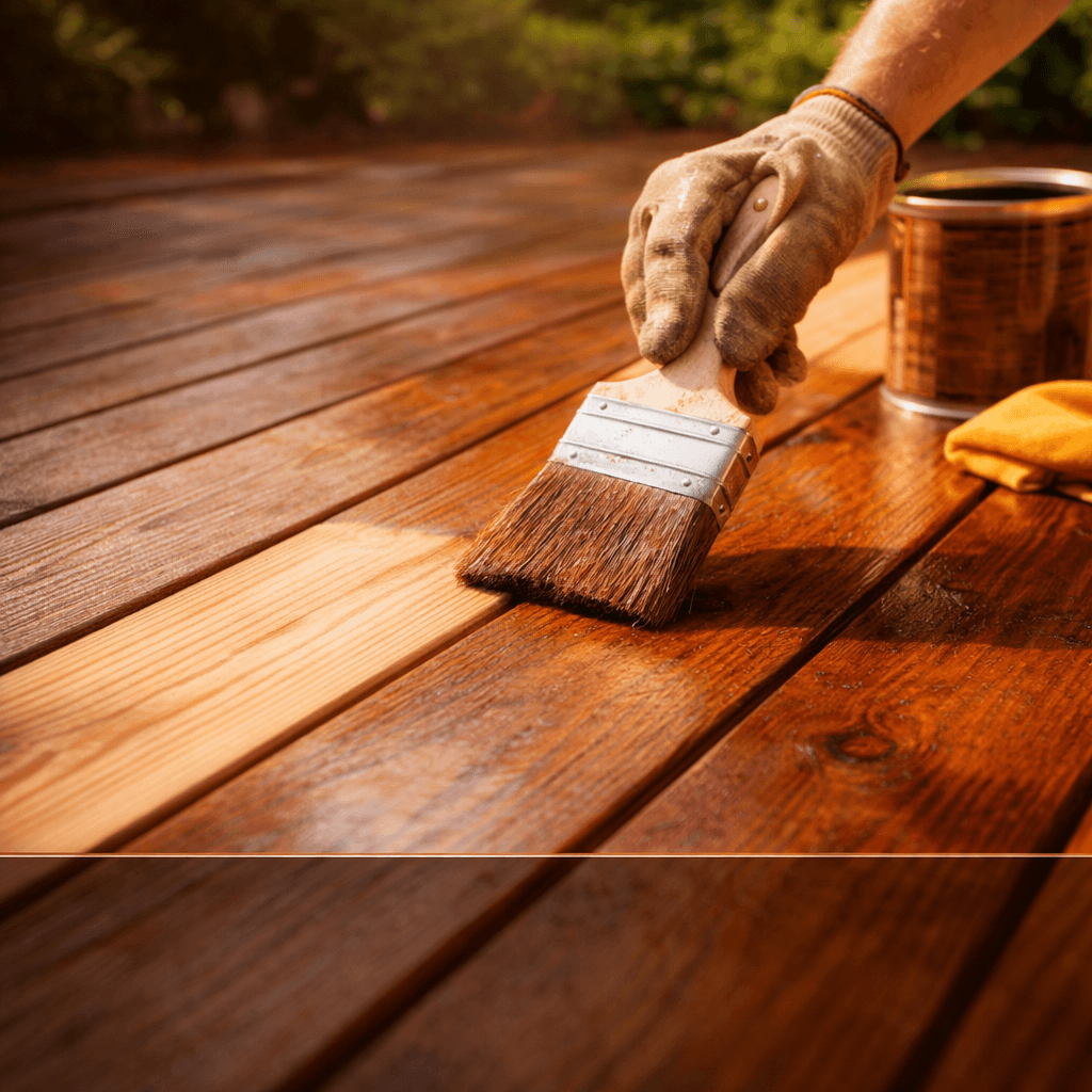 Professional deck staining service in Ontario — rich wood stain applied to cedar deck